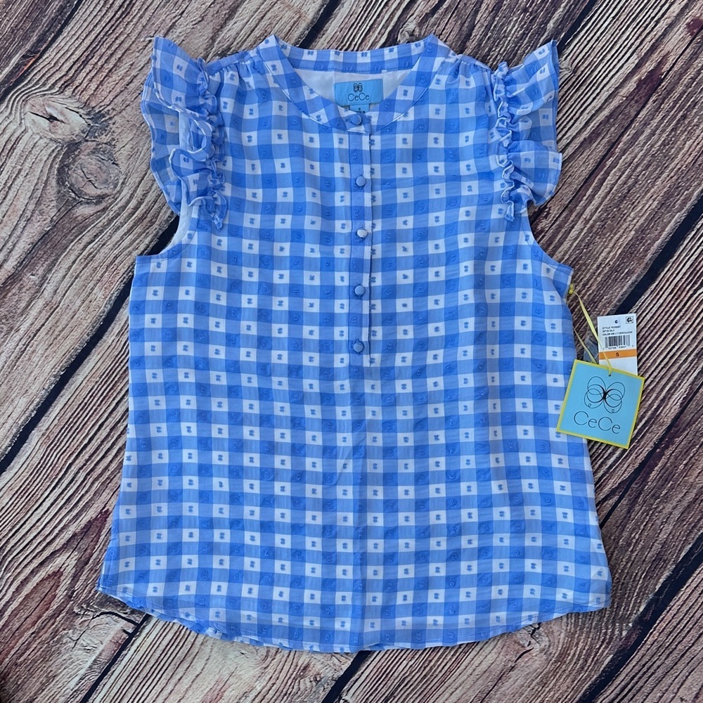 CeCe Woman’s Blue Gingham Blouse